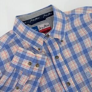Wrangler George Strait Cowboy Cut Shirt Mens XL Blue Pink Plaid Cotton